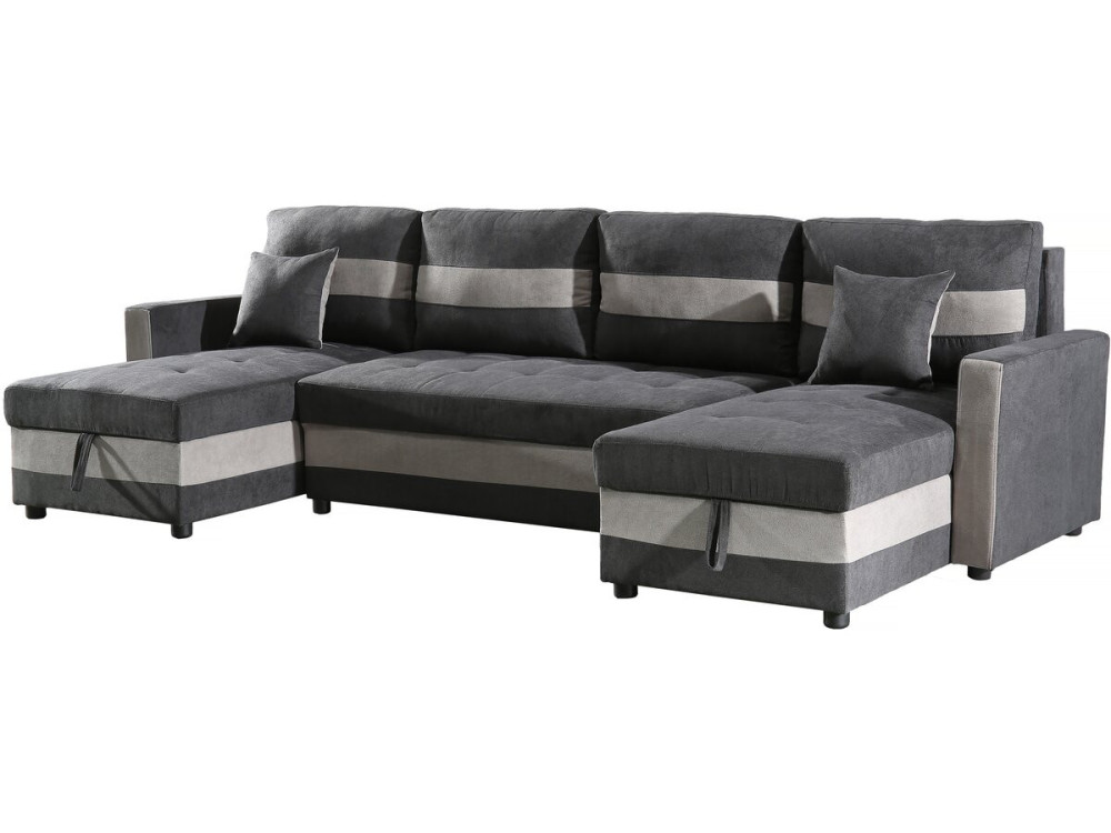Panoramiczna rozkładana sofa "Antoine" ze schowkami - 5-osobowa - Ciemnoszary/jasnoszary