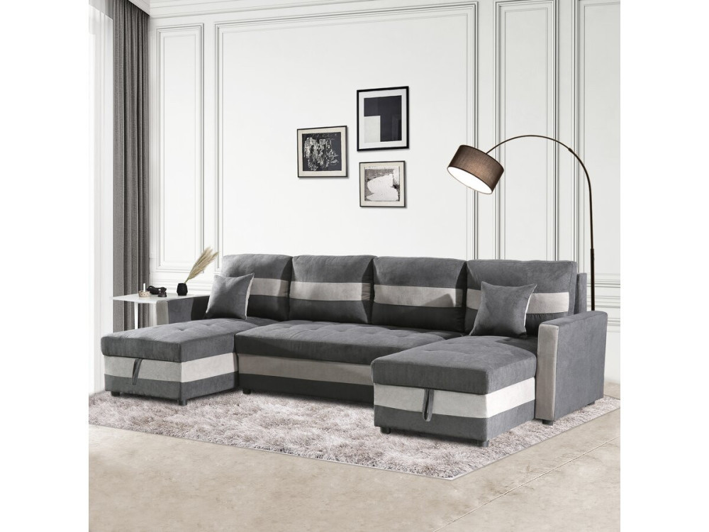 Panoramiczna rozkładana sofa "Antoine" ze schowkami - 5-osobowa - Ciemnoszary/jasnoszary