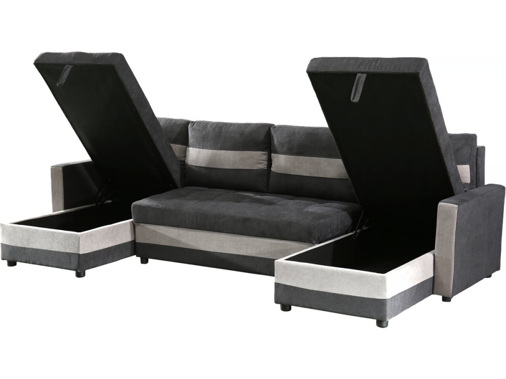 Panoramiczna rozkładana sofa "Antoine" ze schowkami - 5-osobowa - Ciemnoszary/jasnoszary