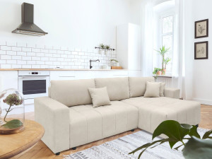 4-osobowa sofa narożna "George" w stylu bubble z tkaniny szenilowej - beżowa 2