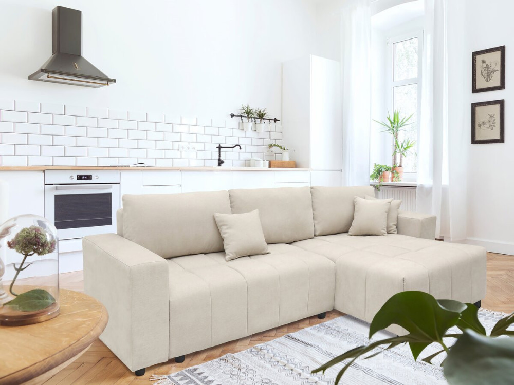 4-osobowa sofa narożna "George" w stylu bubble z tkaniny szenilowej - beżowa