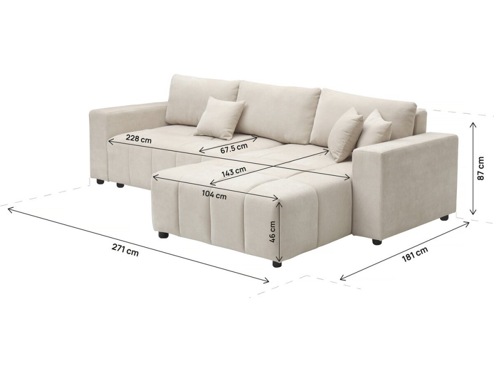 4-osobowa sofa narożna "George" w stylu bubble z tkaniny szenilowej - beżowa