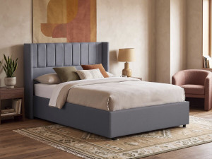 Lit double en tissu avec coffre "Saint-Moritz" - 160 x 200 cm - Gris 2