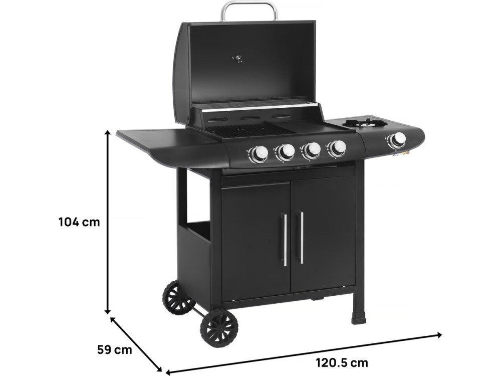 Grill gazowy "Feria 5" - 5 palników w tym 1 boczny - 14,5 kW - Czarny
