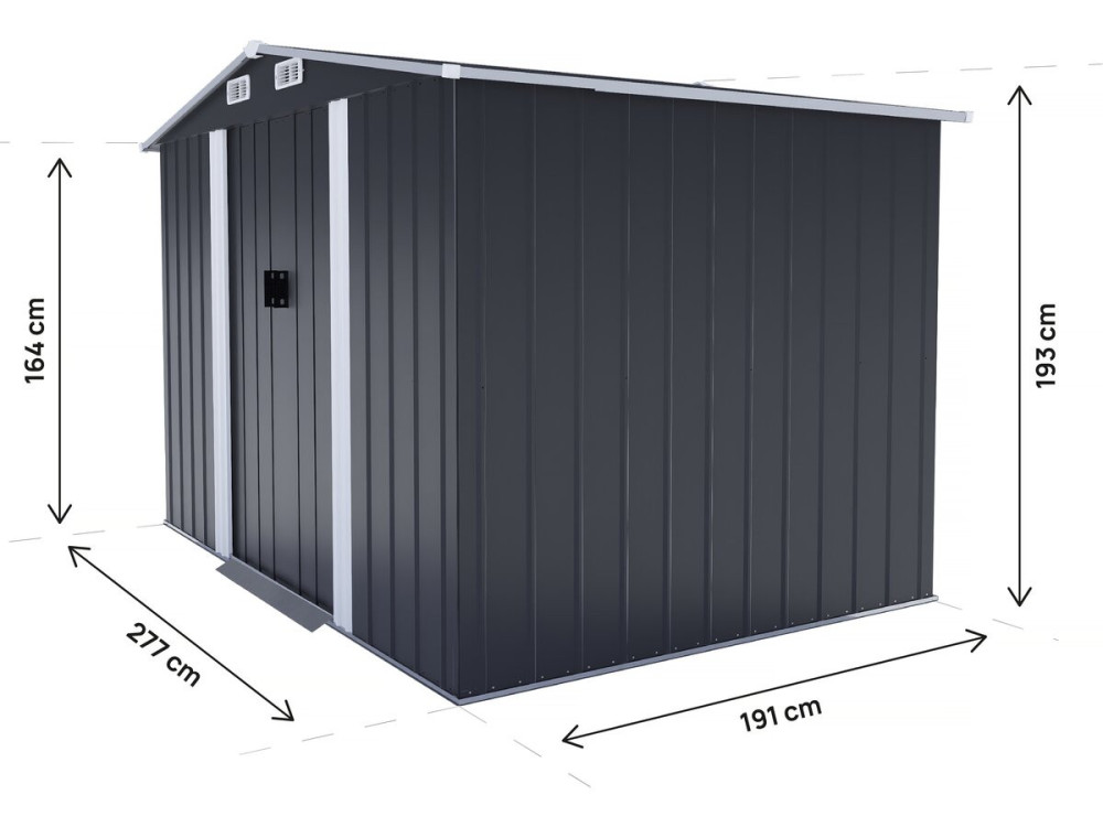 Metalowa szopa ogrodowa "Boston" - 5,29 m² (powierzchnia podłogi 4,76 m2) - Szara