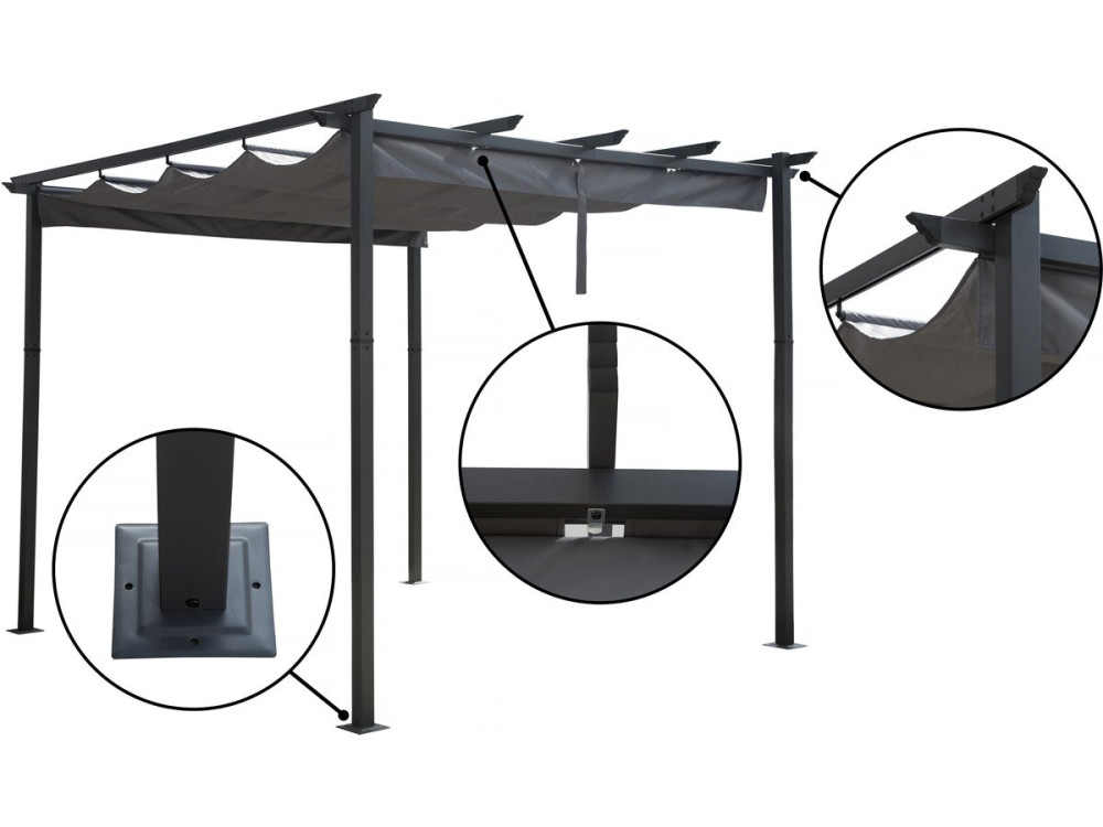 Aluminiowa pergola z rozsuwanym dachem - 3 x 3 m - Szary