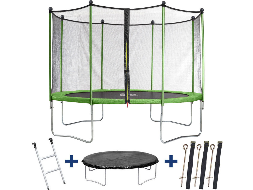 Trampolina „Yoopi” - Ø 4,25 m - z siatką + drabinką + pokrowcem + zestawem do mocowania