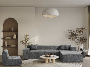 Narożna sofa "Tessaro" z teksturowanej tkaniny - 4-osobowa - szara 2