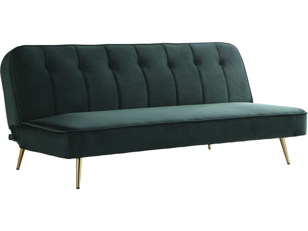 Wersalka rozkładana "James" z weluru - 180 x 83 x 75 cm - 3 miejsca - Ciemnozielona