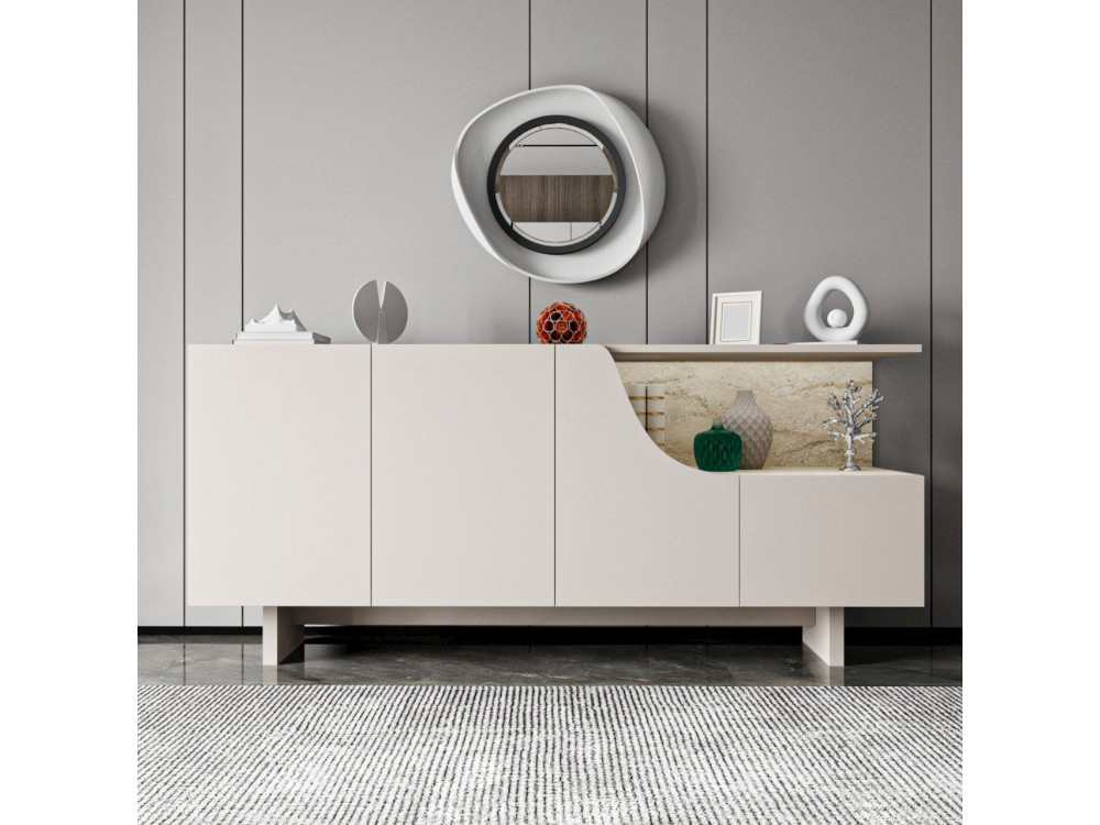 Drewniana komoda „Line” – 180 x 40 x 81 cm – beżowa