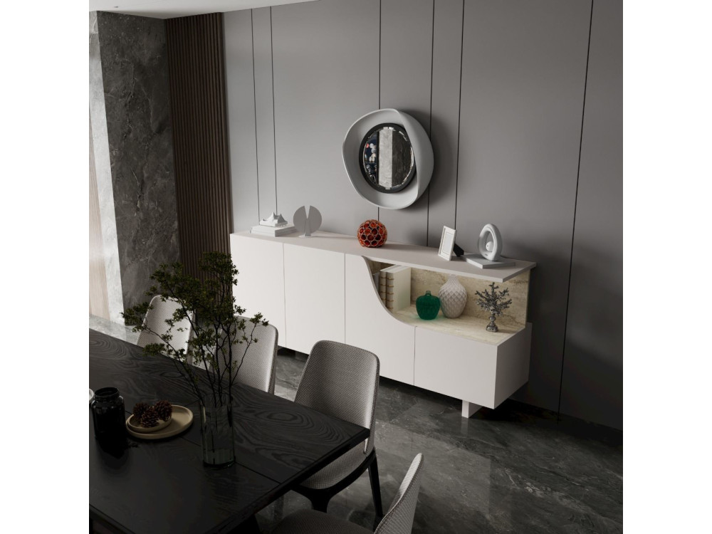 Drewniana komoda „Line” – 180 x 40 x 81 cm – beżowa